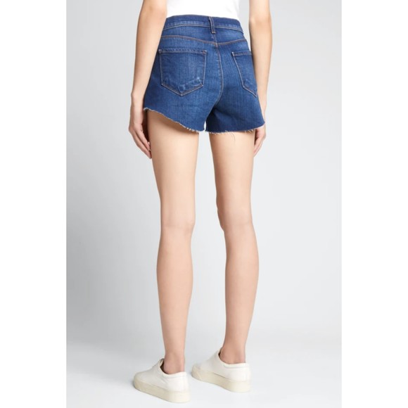 L’agence Audrey Midrise Denim Cutoff Shorts Daytona Medium Wash New Raw Hem Blue - Picture 2 of 9
